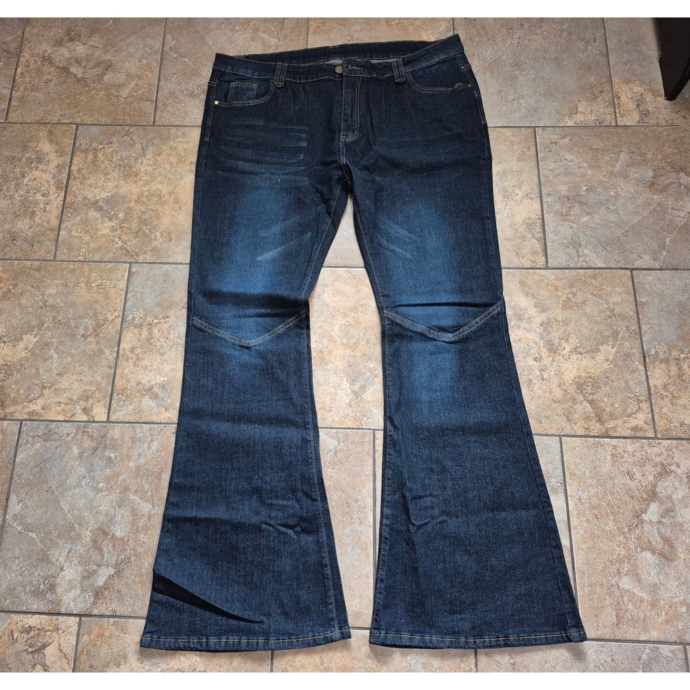 Mens Flared Leg Jeans Size 4XL 70s Western Wear Boot Cut Studded Blue Denim NWOT